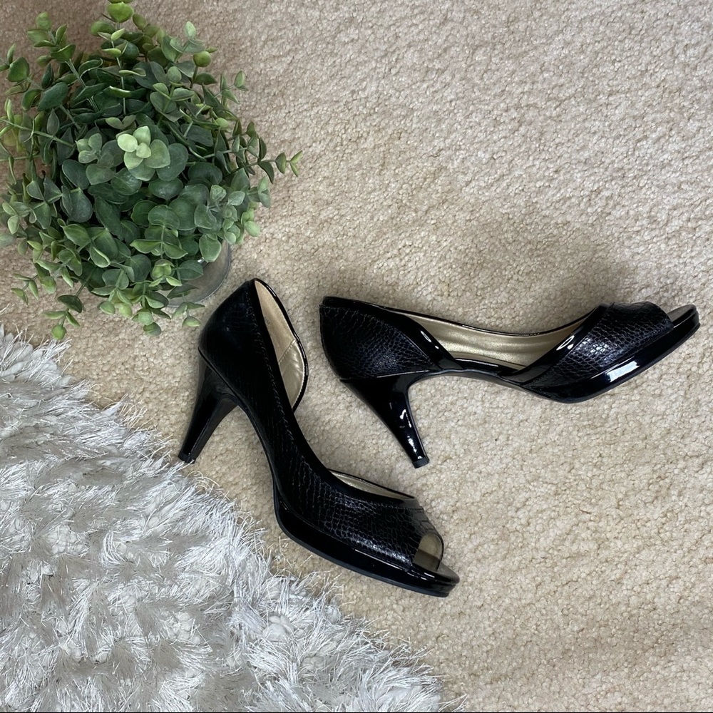 Black Platform 9.5 Peep-Toe Heels